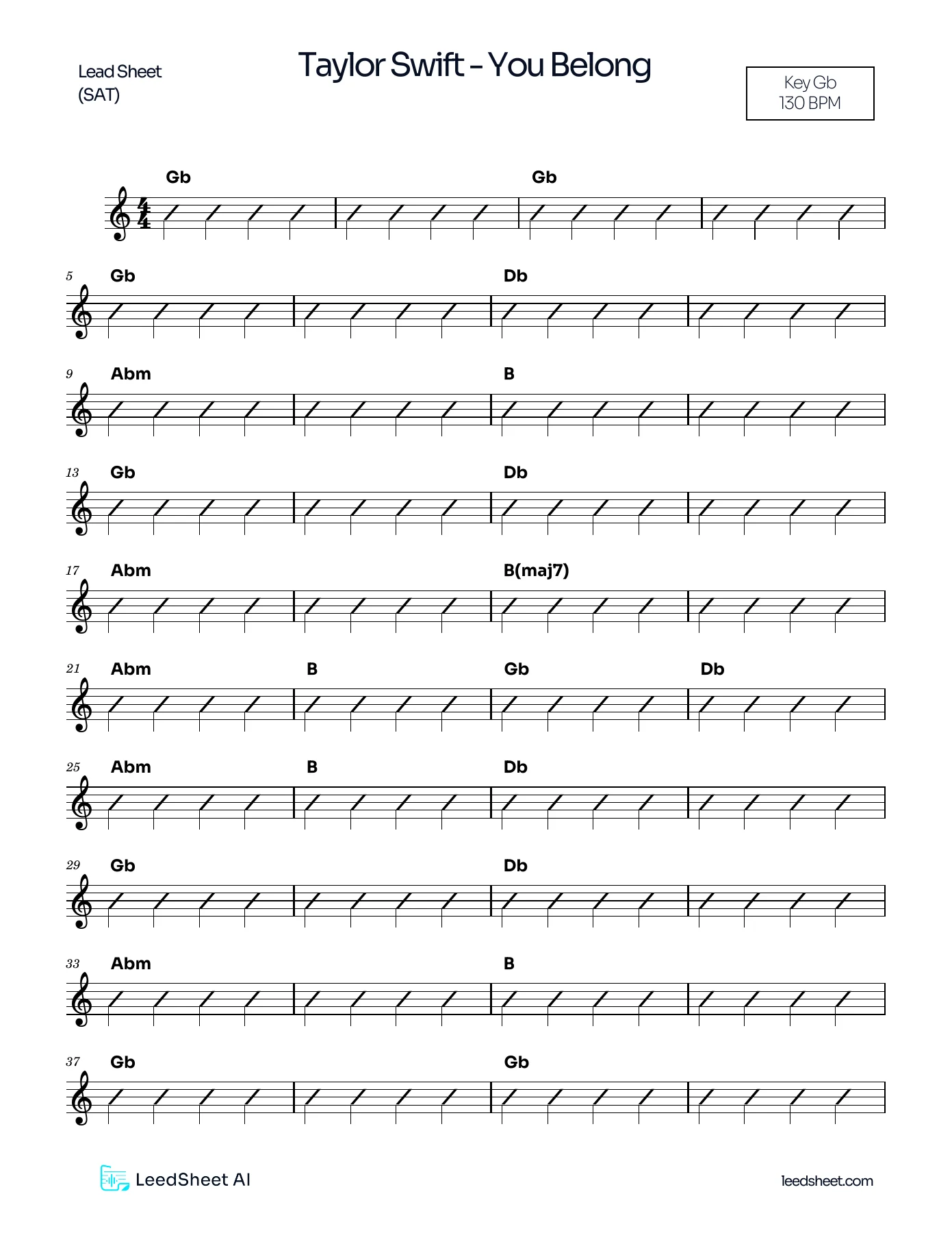Chart completo de You Belong With Me