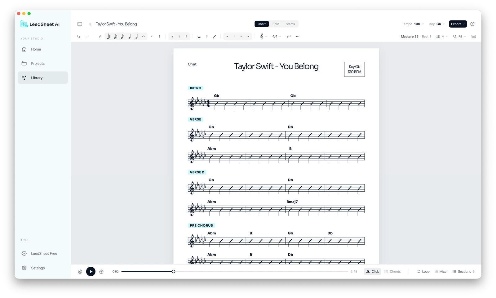 New LeedSheet score editor with music notation tools